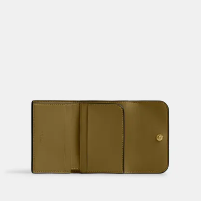 COACH®,Essential Card Holder Wallet,Leather,Calfskin Leather,Card Case,Bi Fold,Logo,Metal,Casual,Brown,Inside View,Top View