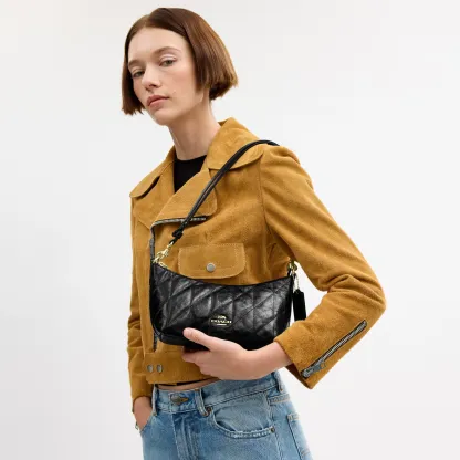COACH®,Caitlin Shoulder Bag With Quilting,Lining Recycled Polyester,Recycled Polyester,Shoulder Bag,Logo,Chain Detail,Shou...,Black,Detail View