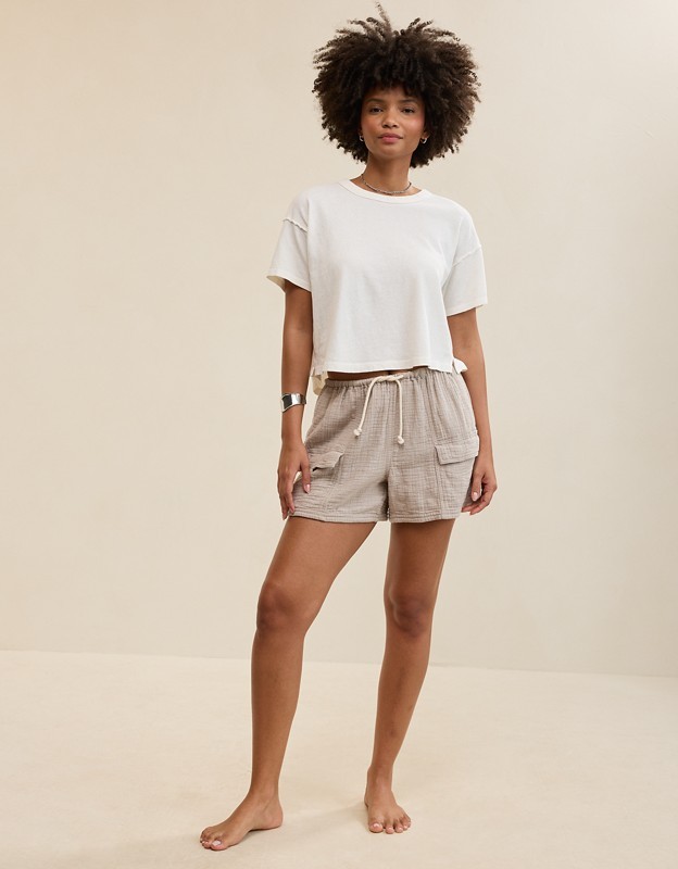 Aerie Summer Breeze Cropped T-Shirt - Cream
