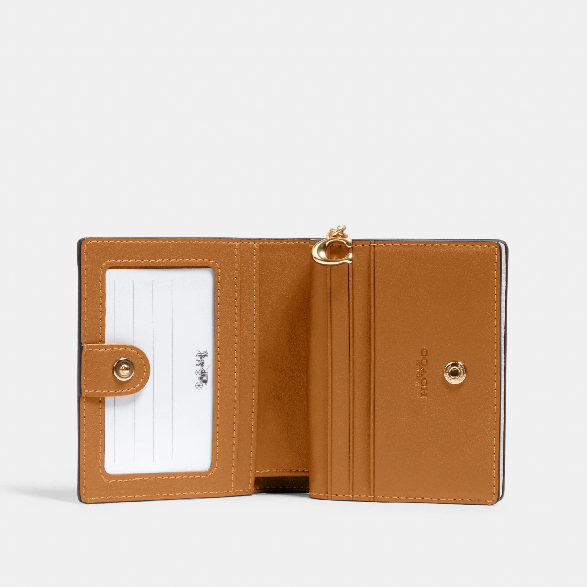 COACH®,Snap Wallet,Leather,Bi Fold,Gold Metal,Casual,White,Inside View,Top View