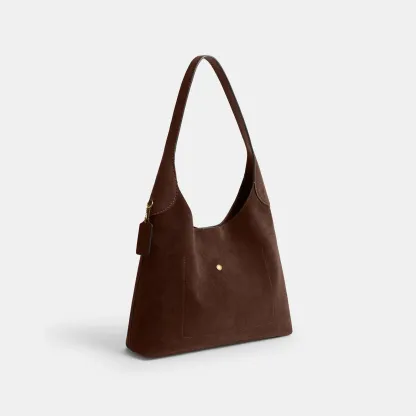 COACH®,Brooklyn Shoulder Bag 34,Suede,Hobo,Brass,Casual,Brown,Angle View