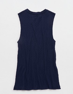 Aerie Textured Rib Tunic Tank Top - Navy