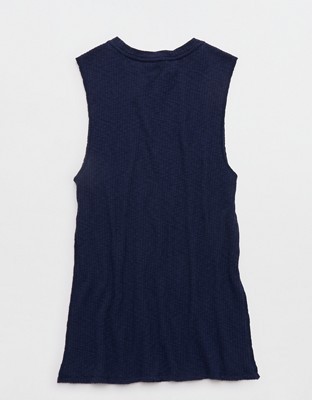 Aerie Textured Rib Tunic Tank Top - Navy