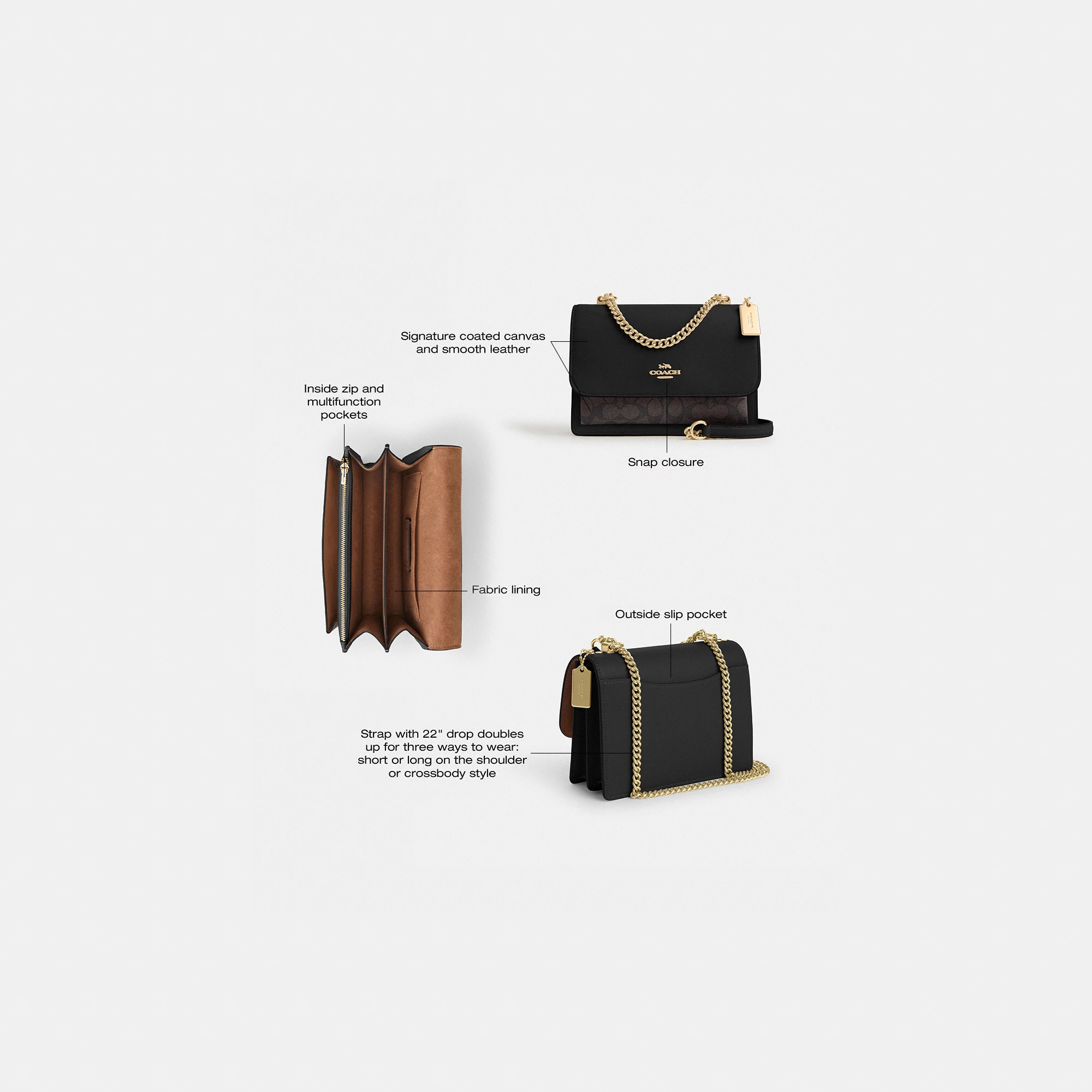 COACH®,Klare Crossbody Bag In Signature Canvas,Crossbody,Chain Detail,Pattern,Day Party,Black