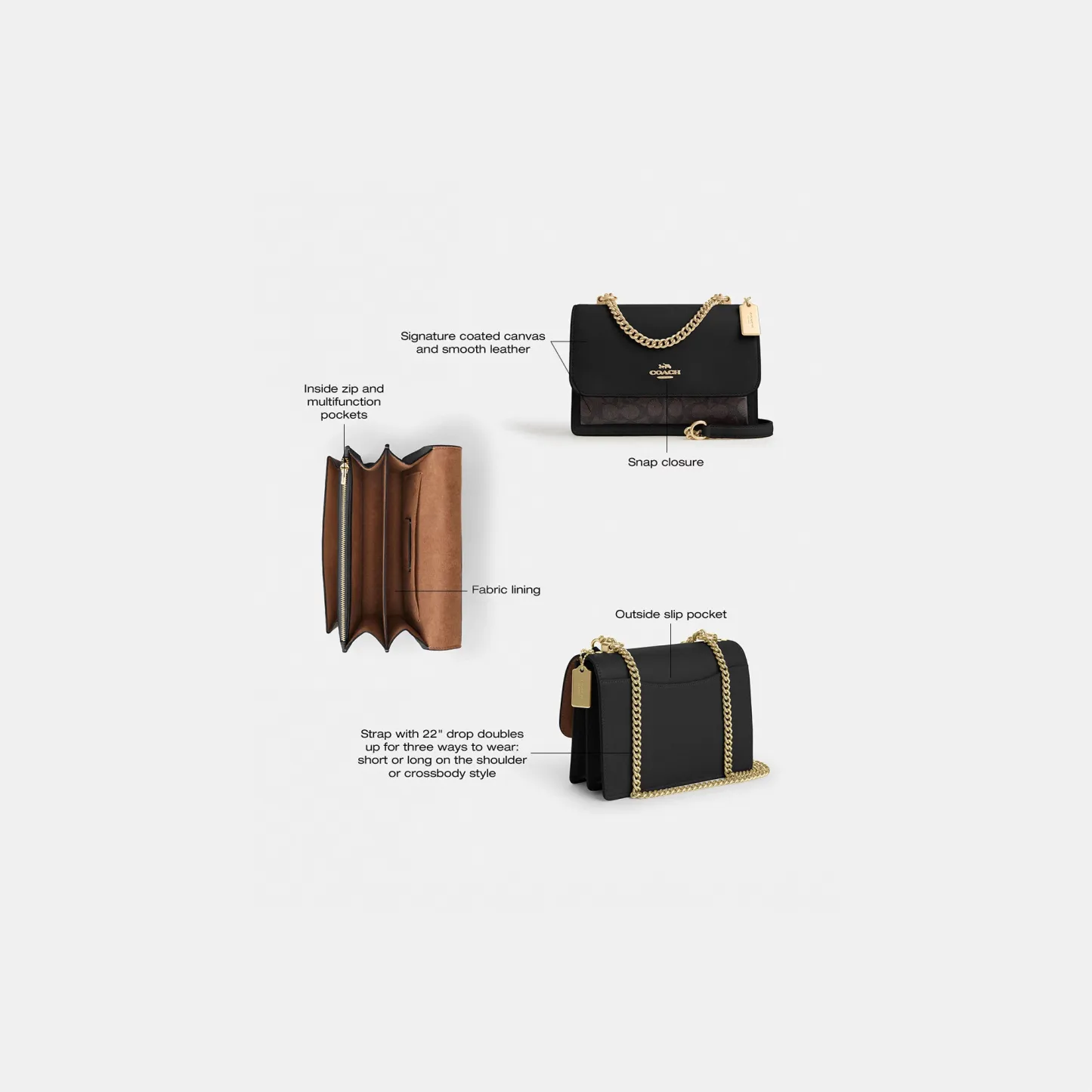 COACH®,Klare Crossbody Bag In Signature Canvas,Crossbody,Chain Detail,Pattern,Day Party,Black