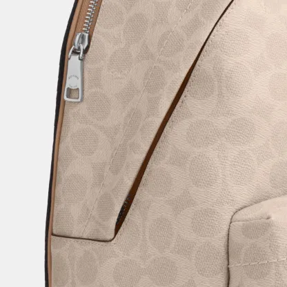 COACH®,Taylor Small Backpack In Signature Canvas,Recycled Polyester,Canvas,Backpack,Metal,Logo,Adjustable,Gold Metal,Casual,Beige,Closer View