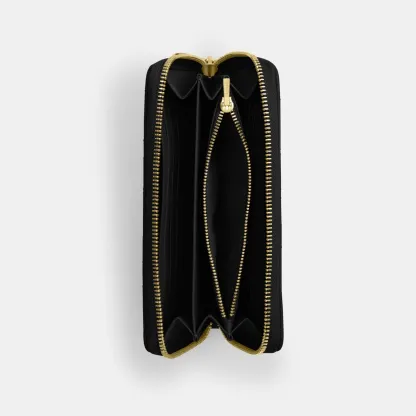 COACH®,Long Zip Around Wallet With Quilting,Black,Inside View,Top View