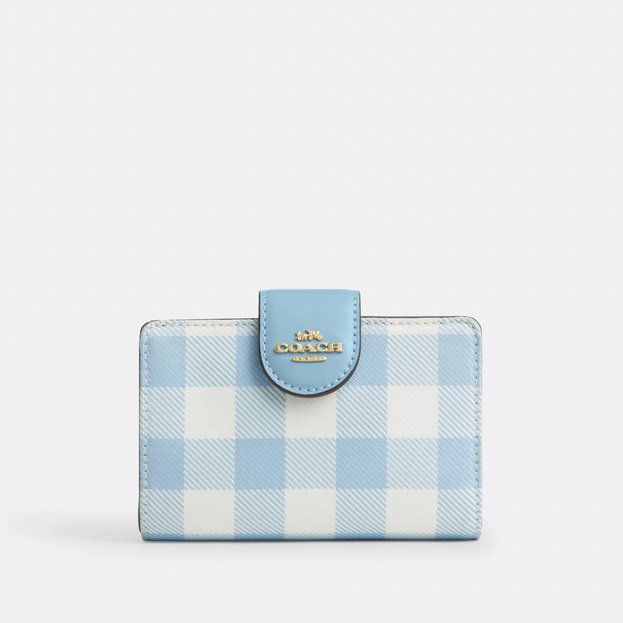 COACH®,Medium Corner Zip Wallet With Gingham Print,,Front View