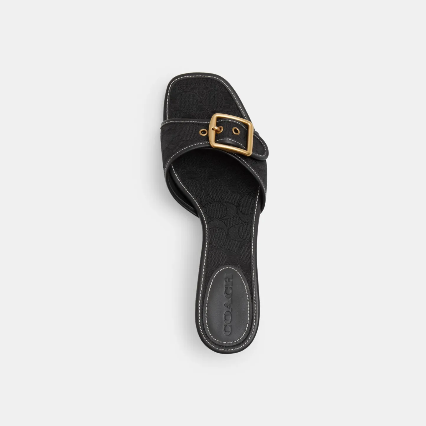 COACH®,Margot Sandal In Signature Jacquard,Recycled Cotton,Recycled Polyester,Leather,Slides,Fabric,Piping,Logo,Sustainabl...,Black,Inside View,Top View