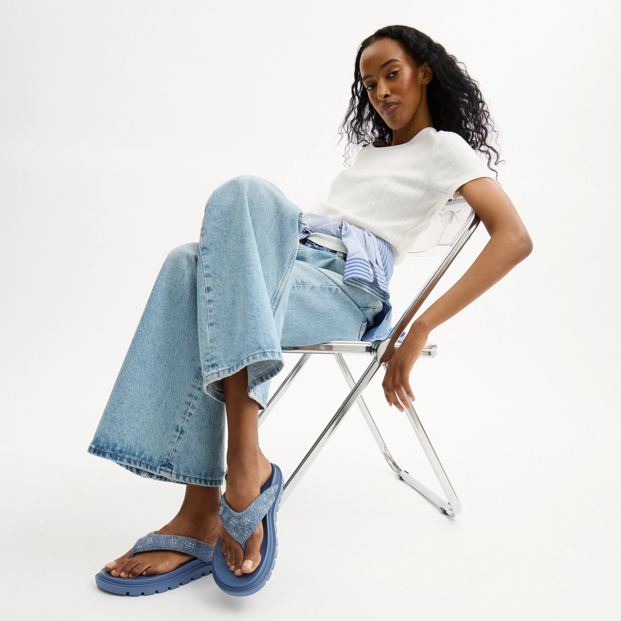 COACH®,Brynn Thong Sandal In Crystal Signature Denim,Blue,Detail View
