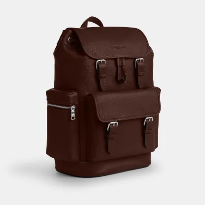 COACH®,Sprint Backpack,Recycled Polyester,Leather,Backpack,Logo,Adjustable,Padded Back Panel,Sustainable,Suitcase Sleeve,S...,Brown,Angle View