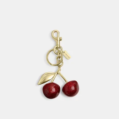 COACH®,Cherry Bag Charm,Bag Charm,Metal Material,Logo,3D Embellishment,Mixed Metal,Day Party,Maroon,Front View