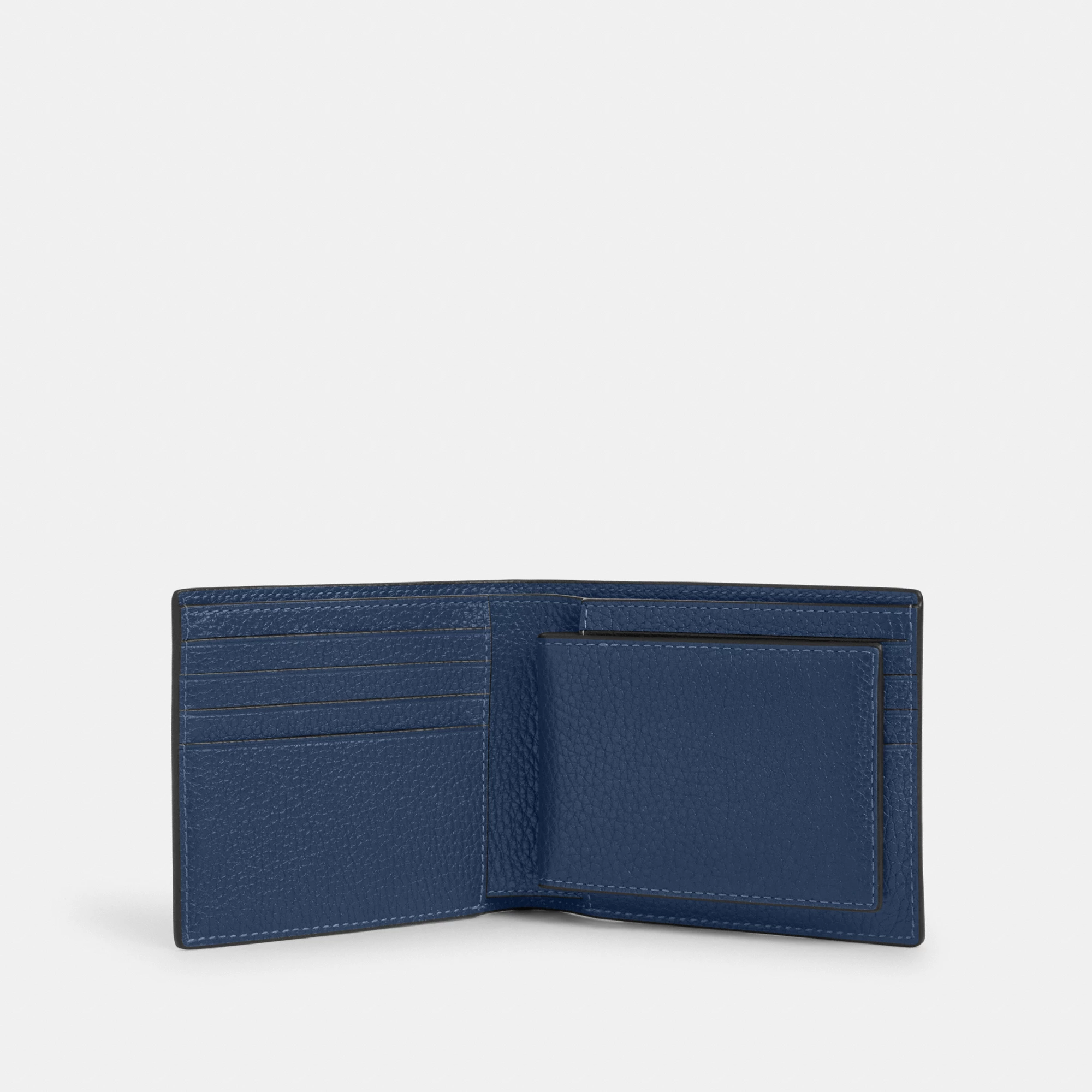 COACH®,3-In-1 Wallet,Leather,Bi Fold,Casual, Father's Day,Navy,Inside View,Top View