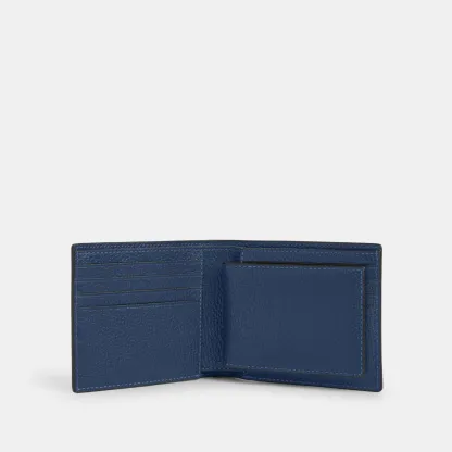COACH®,3-In-1 Wallet,Leather,Bi Fold,Casual, Father's Day,Navy,Inside View,Top View