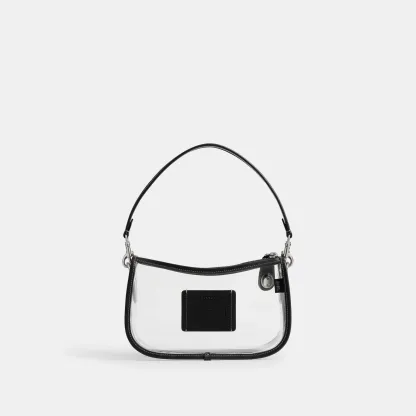 COACH®,Stadium Swinger Bag,Leather,Shoulder Bag,Sheer,Piping,Applique,Casual,White,Back View