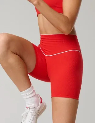 OFFLINE By Aerie Real Me XTRA High Waisted 5" Rib Piping Bike Short - Bright Red