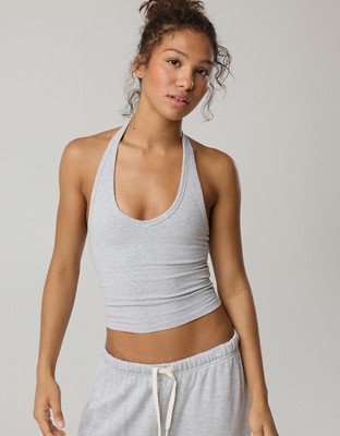 OFFLINE By Aerie OG Cotton Halter Tank Top - Medium Heather Gray