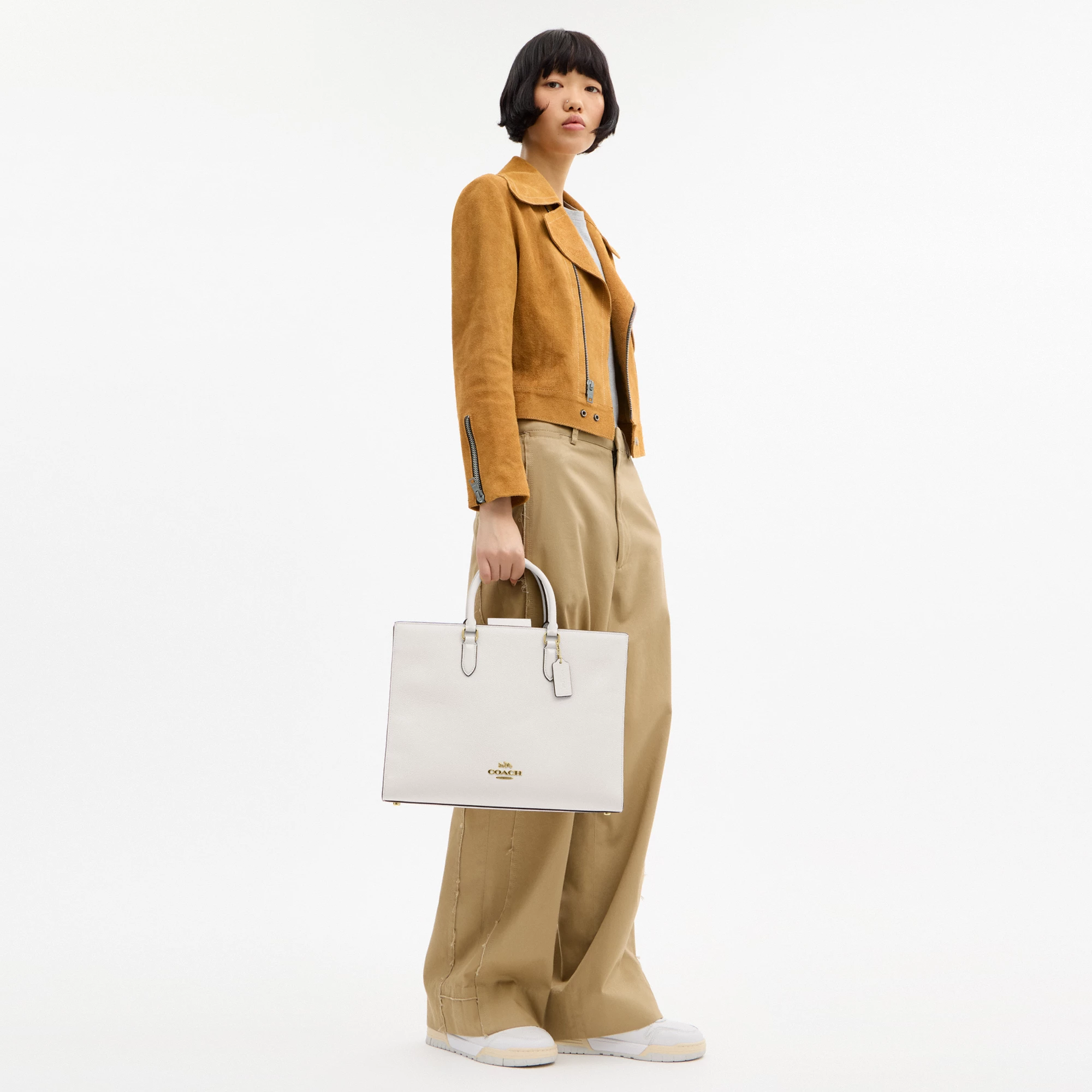 COACH®,Maggie Tote Bag,Leather,Tote,Logo,Embossed,Metal,Work,White,Detail View