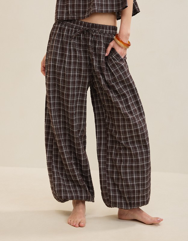 Aerie Seersucker Balloon Pant - Deep Earth