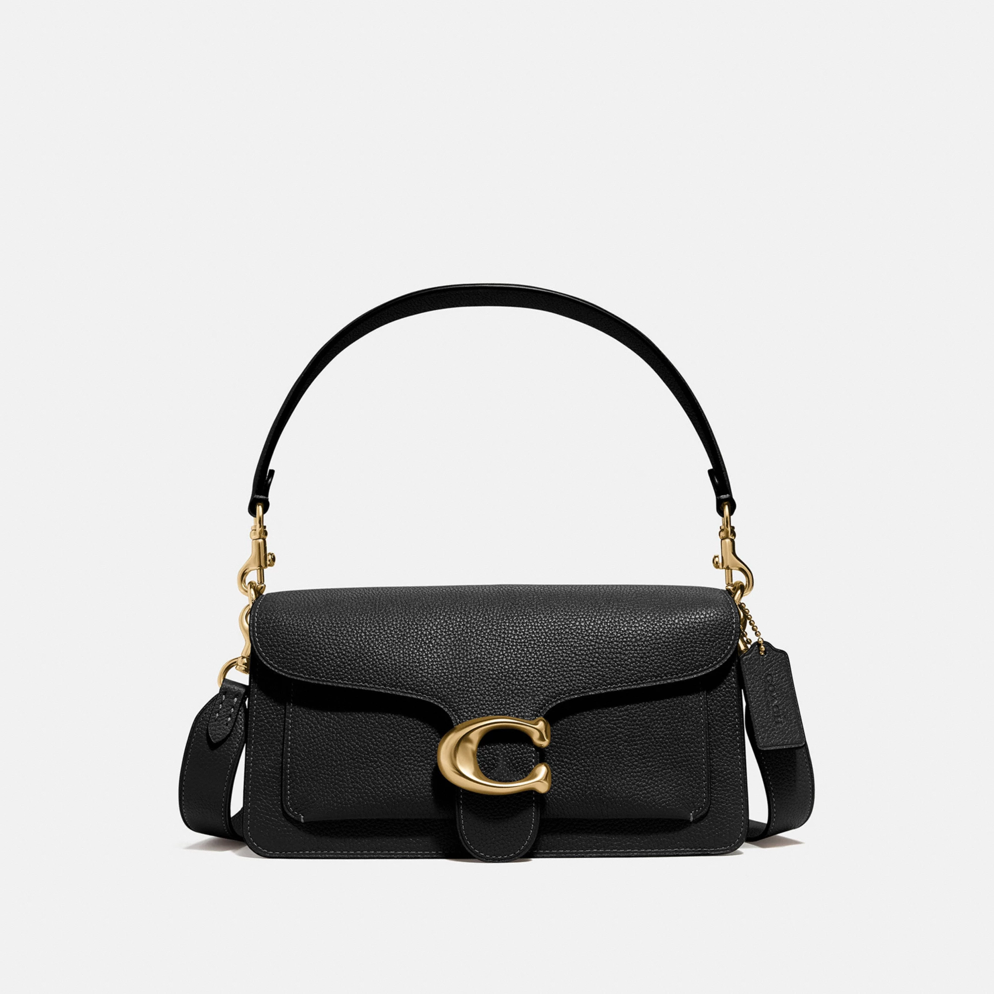 COACH®,Tabby Shoulder Bag 26,Leather,Shoulder Bag,Crossbody,Logo,Gusset,Gold Metal,Casual,Black,Front View