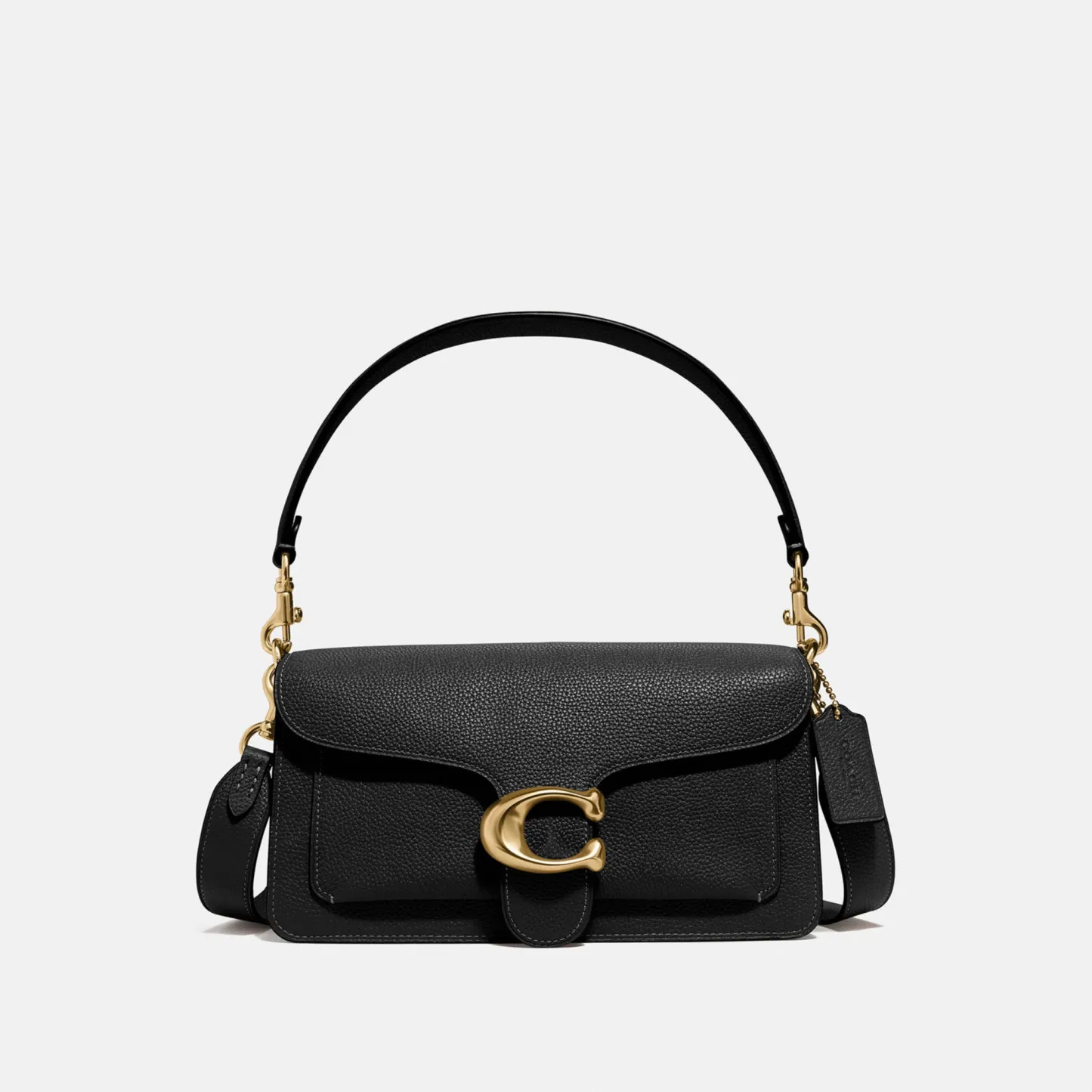 COACH®,Tabby Shoulder Bag 26,Leather,Shoulder Bag,Crossbody,Logo,Gusset,Gold Metal,Casual,Black,Front View