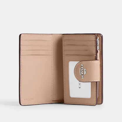 COACH®,Medium Corner Zip Wallet In Signature Canvas,Bi Fold,Coin,Sustainable,Casual,Multi Color,Inside View,Top View