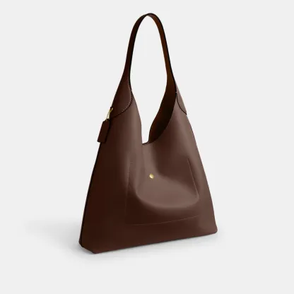 COACH®,Brooklyn Shoulder Bag 39,Hobo,Logo,Word Embellishment,Embossed,Casual,Brown,Angle View
