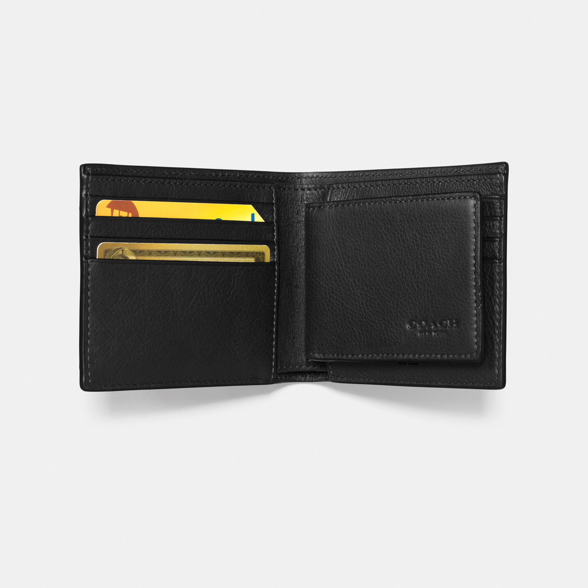COACH®,3-In-1 Wallet,Leather,Bi Fold,Casual,Black,Inside View,Top View