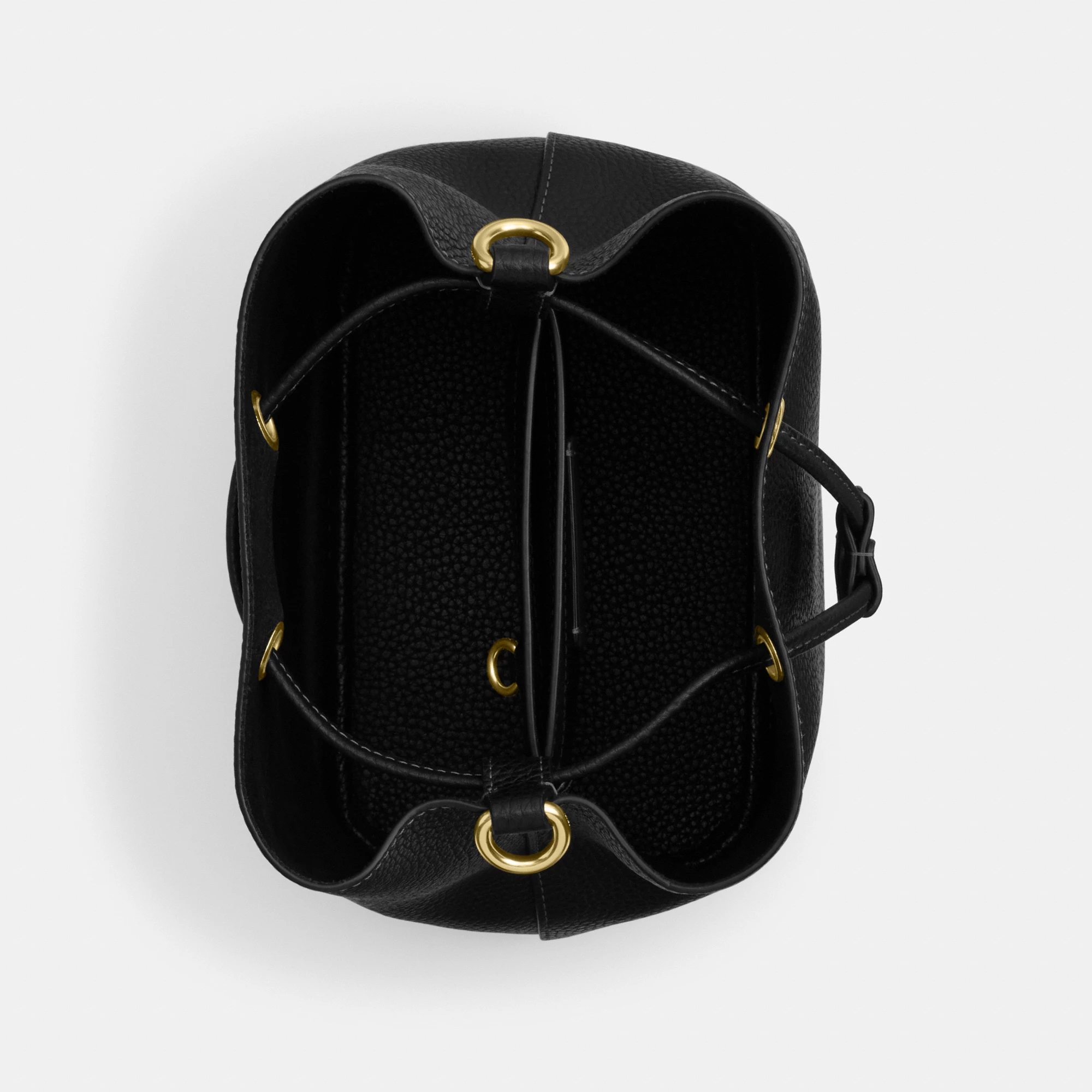 COACH®,Rowan Bucket Bag,Leather,Bucket,Metal,Logo,Casual,Black,Inside View,Top View