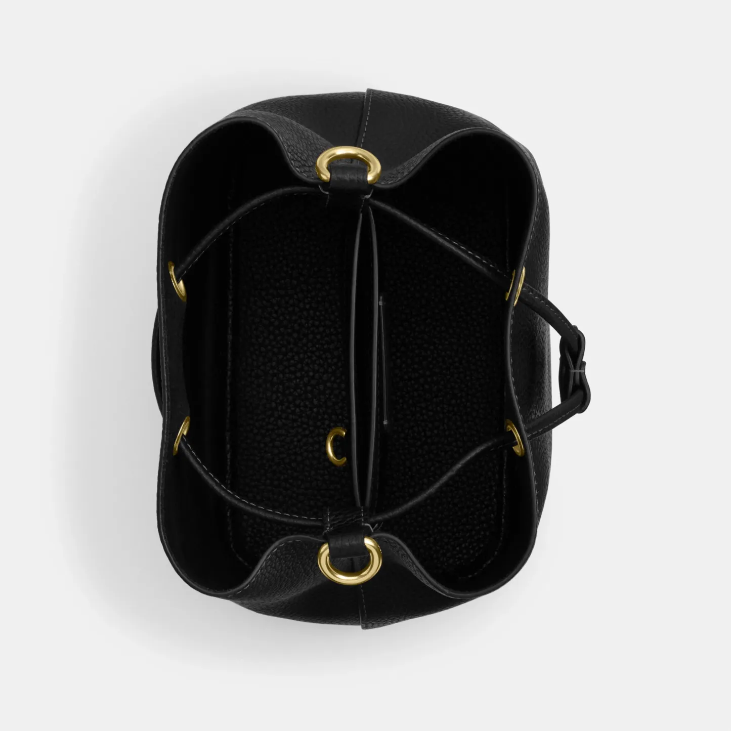 COACH®,Rowan Bucket Bag,Leather,Bucket,Metal,Logo,Casual,Black,Inside View,Top View