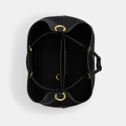 COACH®,Rowan Bucket Bag,Leather,Bucket,Metal,Logo,Casual,Black,Inside View,Top View