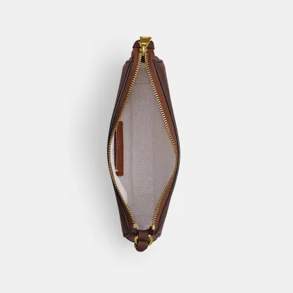 COACH®,Plaza Bag 18,Leather,Shoulder Bag,Compact,Lined,Adjustable,Brass,Gold Metal,Day Party,Brown,Inside View,Top View
