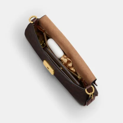 COACH®,Jet Shoulder Bag In Signature Canvas,Calfskin Leather,Canvas,Leather,Shoulder Bag,Metal,Logo,Lined,Brass,Day Party,Brown,Inside View,Top View
