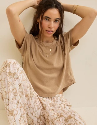 Aerie Summer Breeze Cropped T-Shirt - Toasted Almond