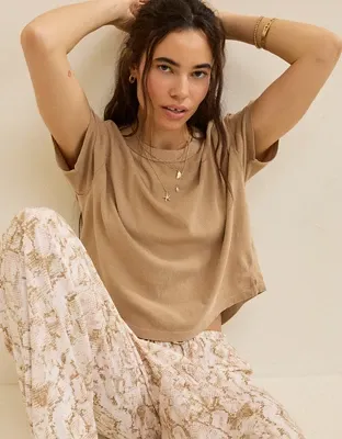 Aerie Summer Breeze Cropped T-Shirt - Toasted Almond