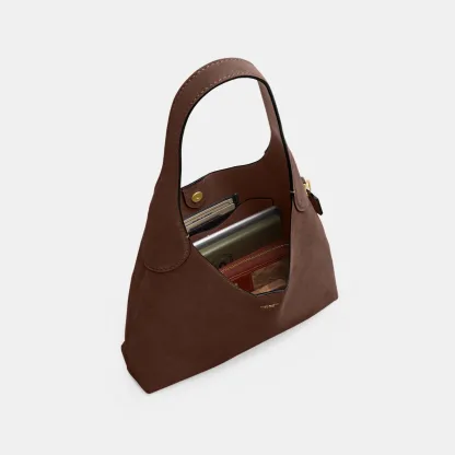 COACH®,Brooklyn Shoulder Bag 28,Suede,Leather,Hobo,Logo,Casual,Brown,Inside View,Top View