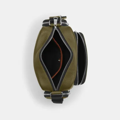 COACH®,Fletcher Crossbody Bag,Leather,Crossbody,Metal Material,Metal,Sustainable,Adjustable,Silver Metal,Casual,Olive,Inside View,Top View