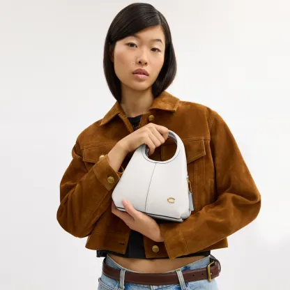 COACH®,Lana Shoulder Bag 19,Leather,Crossbody,Metal,Logo,Shoulder Guard,Brass,Casual,White,Detail View