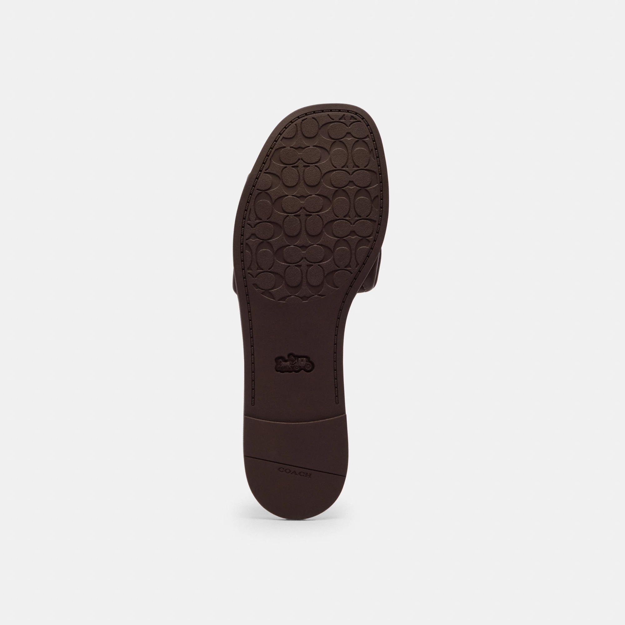 COACH®,Holly Sandal With Quilting,Rubber,Leather,Slides,Metal,Logo,Traction,Cushioned,Casual,Brown,Outsole View