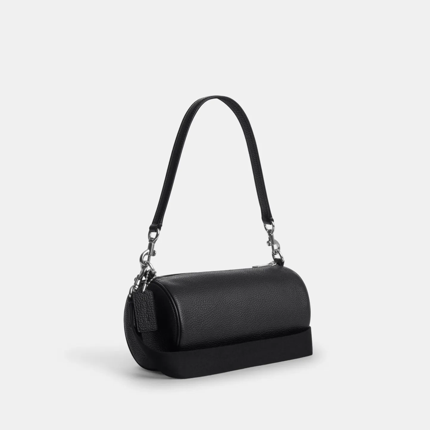 COACH®,Andre Barrel Bag 24,Recycled Polyester,Leather,Barrel Bag,Logo,Adjustable,Sustainable,Silver Metal,Casual,Black,Angle View
