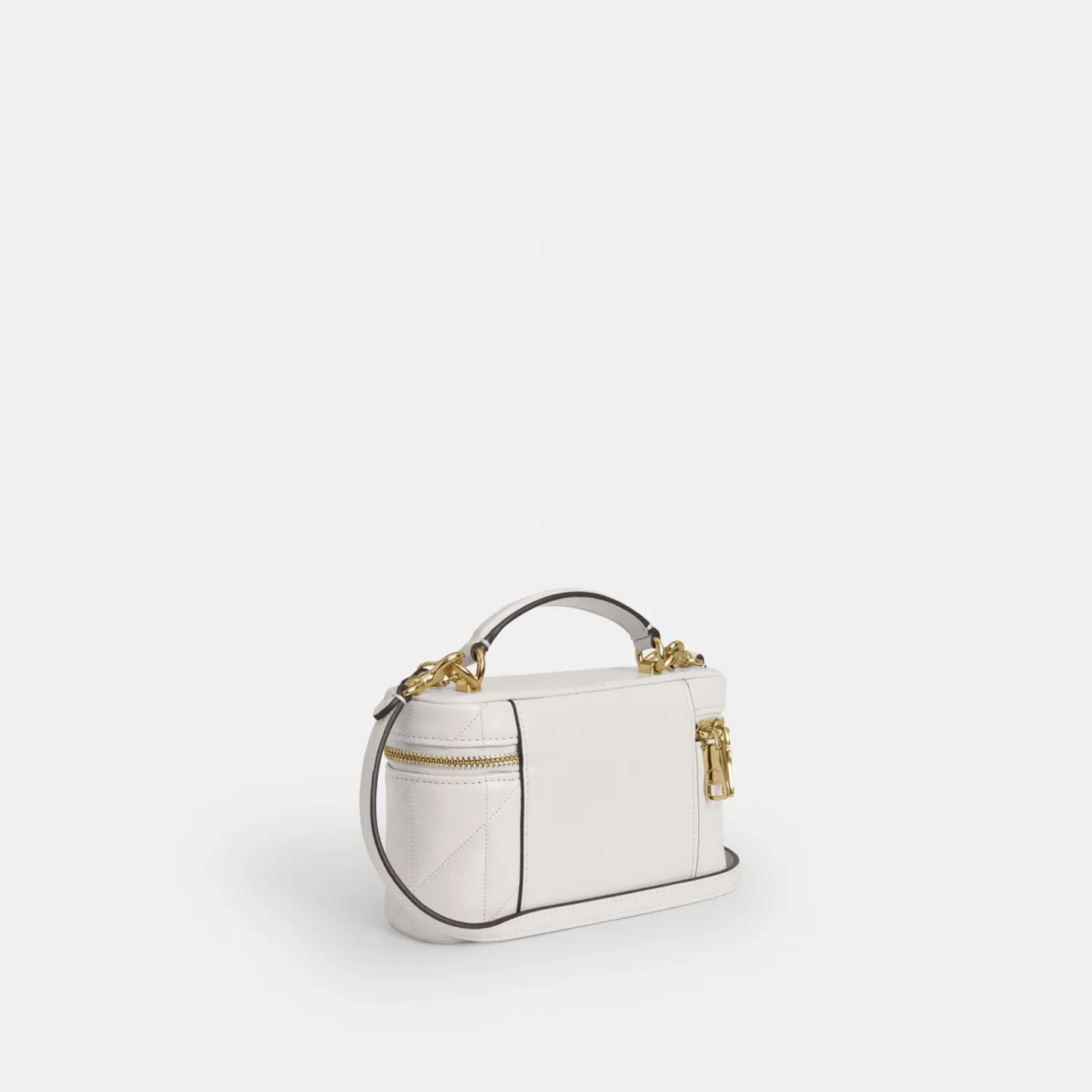 COACH®,Rainer Crossbody Bag 18 With Quilting,Recycled Polyester,Leather,Crossbody,Logo,Quilted,Sustainable,Adjustable,Gold...,White,Angle View