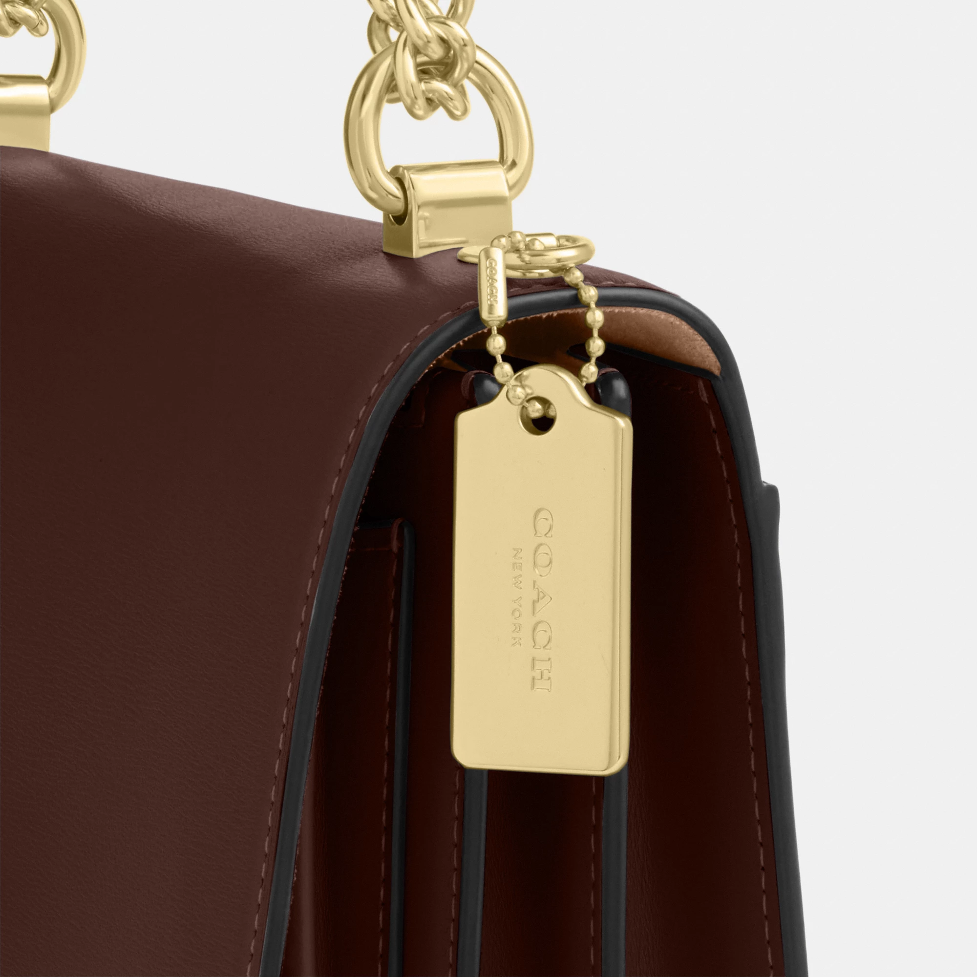 COACH®,Klare Crossbody Bag,Calfskin Leather,Leather,Crossbody,Metal,Logo,Luggage Tag,Adjustable,Lined,Compact,Gold Metal,D...,Brown,Closer View