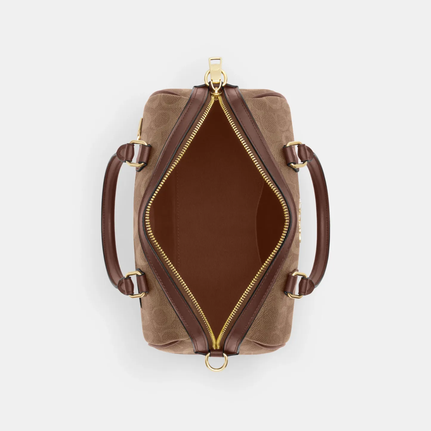 COACH®,Rowan Satchel Bag In Signature Canvas,Satchel,Piping,Casual,Work,Brown,Inside View,Top View