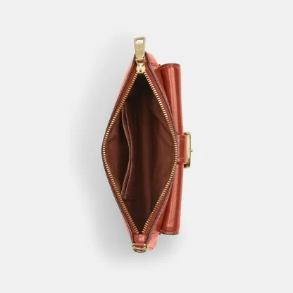 COACH®,Ashton Wristlet,Leather,Recycled Polyester,Pouch,Wristlet,Casual,Brown,Inside View,Top View