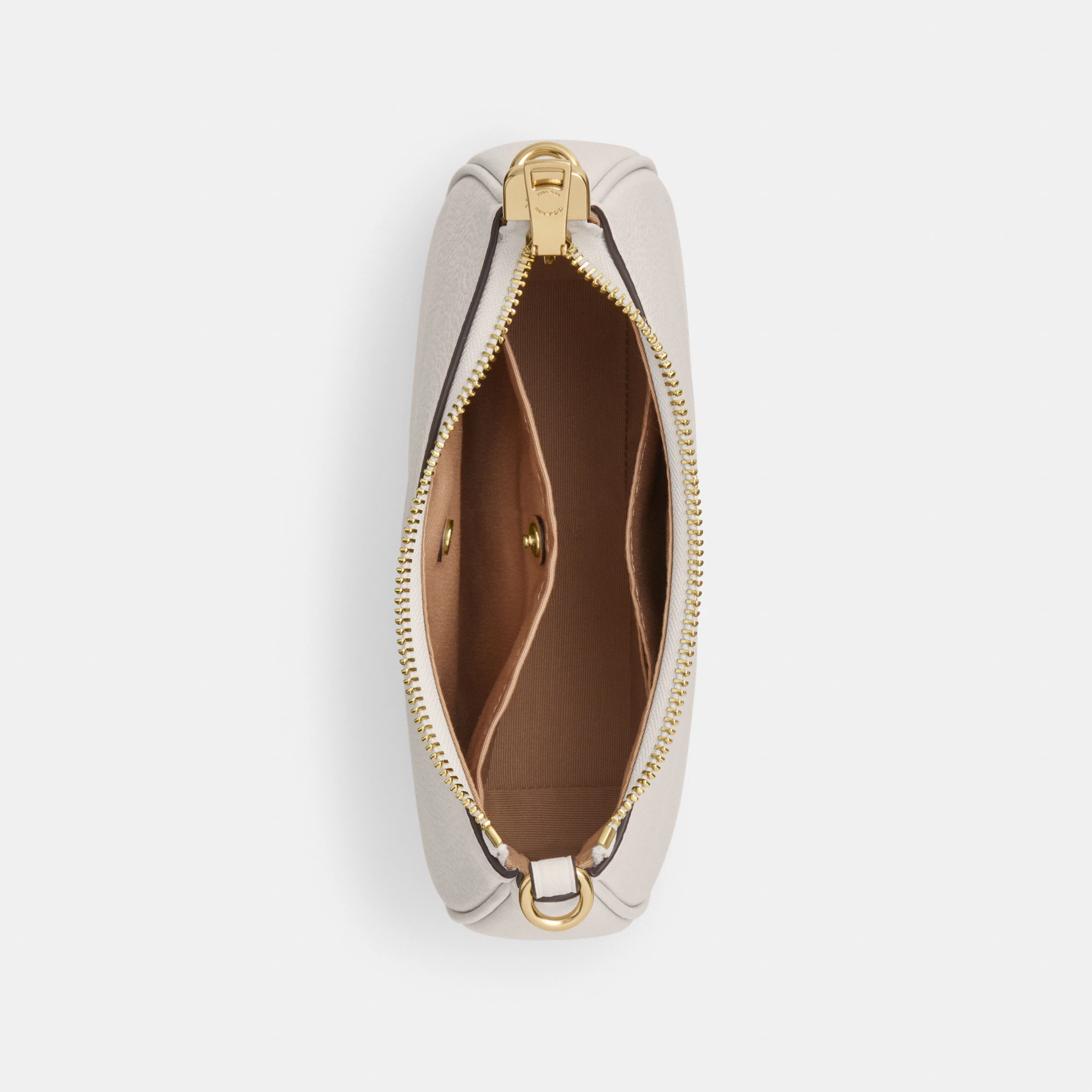 COACH®,Teri Mini Crossbody Bag,Leather,Recycled Polyester,Crossbody,Logo,Adjustable,Compact,Gold Metal,Casual,White,Inside View,Top View
