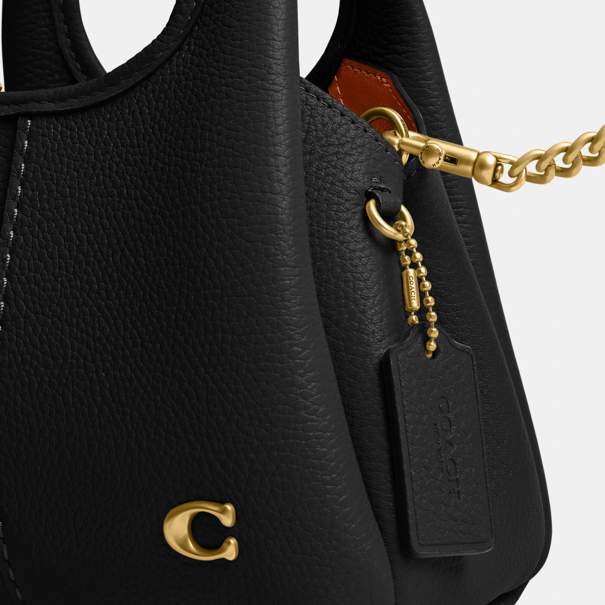 COACH®,Lana Shoulder Bag 19,Leather,Crossbody,Metal,Logo,Shoulder Guard,Brass,Casual,Black,Closer View