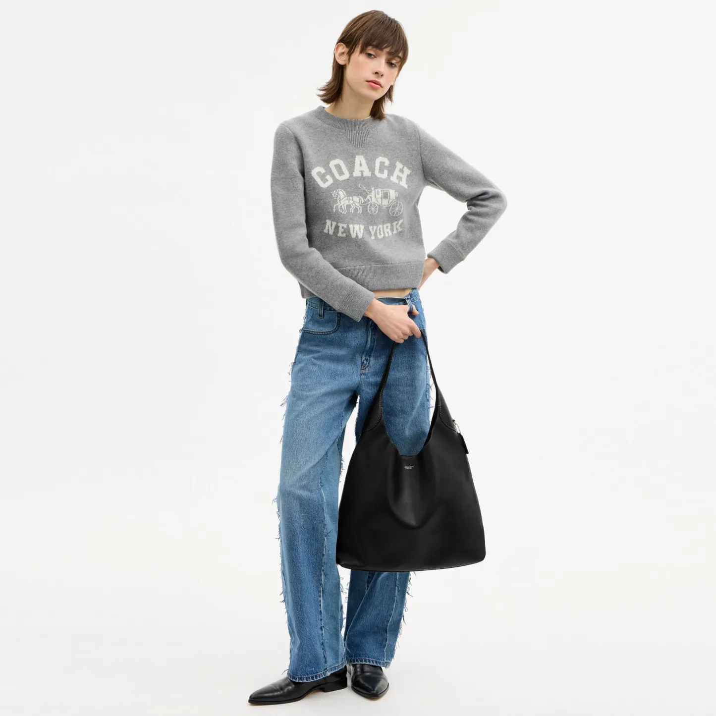COACH®,Brooklyn Shoulder Bag 39,Hobo,Logo,Word Embellishment,Embossed,Casual,Black,Detail View