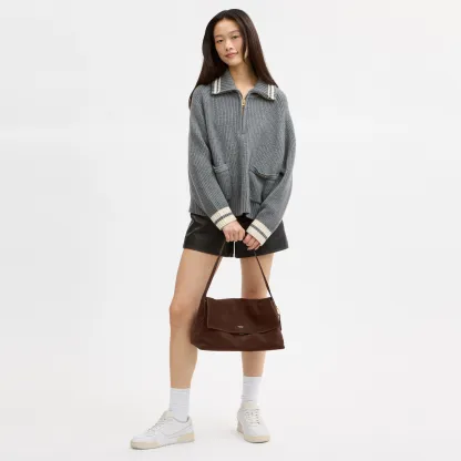 COACH®,Chelsea Shoulder Bag 36,Leather,Suede,Shoulder Bag,Metal Material,Pendant,Lined,Brass,Casual,Brown,Detail View