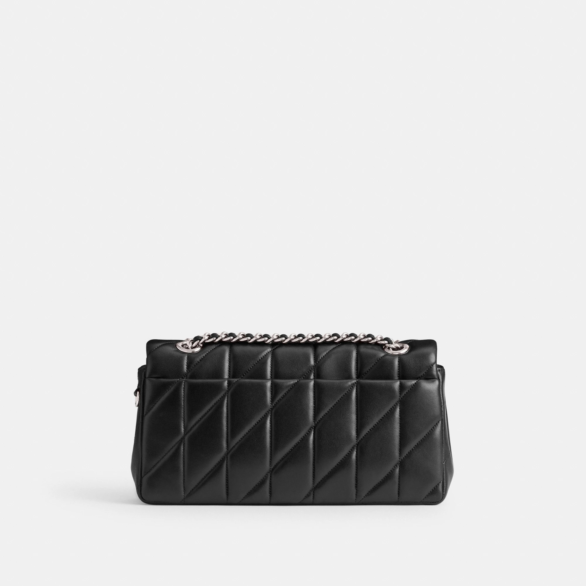 COACH®,Tabby Shoulder Bag 26 With Pillow Quilting,Leather,Shoulder Bag,Metal,Logo,Shoulder Guard,Silver Metal,Day Party,Black,Back View