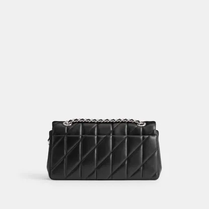 COACH®,Tabby Shoulder Bag 26 With Pillow Quilting,Leather,Shoulder Bag,Metal,Logo,Shoulder Guard,Silver Metal,Day Party,Black,Back View